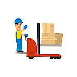 Worker Operating Forklift Machine Simplified Flat Vector Design Colorful Illustration On White Background