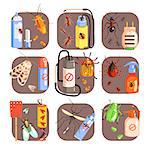 Pests And Measures For Their Extermination Set Of Flat Colorful Simple Vector Icons