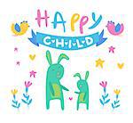 Happy Child Backdrop Illustration With Rabbits Mother And Baby In Cute Childish Flat Vector Design On White Background