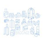 Baggage Related Object Set With Text Hand Drawn Simple Vector Illustration Is Sketch Style