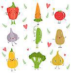Funny Girly Design Vegetables Set Of Adorable Flat Cartoon Humanized Vector Drawn Characters