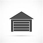 Garage icon on white. Car garage with closed gates