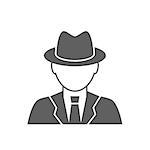 Detective avatar icon. Spy glyph icon. A man in a coat and hat