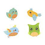 Four Cute Small Birds Collection Of Isolated Childish Style Simple Shape Design Vector Icons On White Background