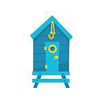 Blue Beach Cabin With Hook Cartoon Style Colorful Flat Vector Icon Isolated On White Background