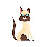 Siamese Cat Breed Primitive Cartoon Illustration In Simplified Vector Design Isolated On White Background