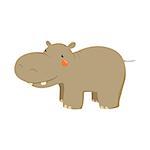 Hippopotamus Realistic Childish Illustration In Simple Cute Vector Design Isolated On White Background