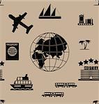 Seamless vector pattern made of simple icons representing tourism and transport concepts
