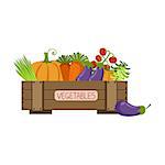 Full Crate Of Fresh Vegetables Flat Simple Colorful Design Vector Illustration