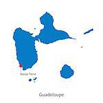 Detailed vector map of Guadeloupe and capital city Basse-Terre