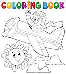 Coloring book pilot in retro airplane - eps10 vector illustration.