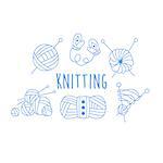 Knitting Related Icon Set With Text Hand Drawn Simple Vector Illustration Is Sketch Style