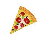 Pizza Slice With Pepperoni Cartoon Outlined Simplified Flat Vector Illustration Isolated On White Background