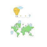 Travelling The World On Hot Air Balloon Light Color Flat Cute Illustration In Simplified Outlined Vector Design