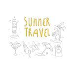 Summer Travel Related Object Collection With Text Hand Drawn Simple Vector Illustration Is Sketch Style