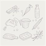 Baking Related Objects Collection Hand Drawn Simple Vector Illustration Is Sketch Style On White Background