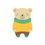 White Bear In Yellow Sweater Adorable Cartoon Character. Stylized Simple Flat Vector Colorful Drawing On White Background.