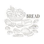 Bread Basket And Other Bakery Products Hand Drawn Realistic Detailed Sketch In Classy Simple Pencil Style On White Background