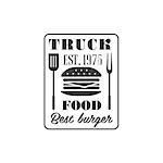 Burger Truck Logo Graphic Design. Black And White Emblem Vector Print