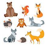 Forest Animals Set Of Stylized Cute Childish Flat Vector Drawings Isolated On White Background