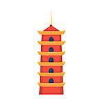 Classic Chinese Tower In Hong Kong Flat Bright Color Primitive Drawn Vector Icon Isolated On White Background