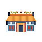 Classic Chinese House With Dragons On The Roof Flat Bright Color Primitive Drawn Vector Icon Isolated On White Background