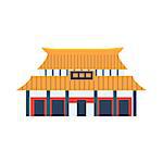 Classic Chinese Style House Flat Bright Color Primitive Drawn Vector Icon Isolated On White Background