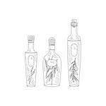 Olive Oil With Herbs Assortment Hand Drawn Realistic Detailed Sketch In Classy Simple Pencil Style On White Background