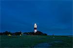 Sweden, Oland, Illuminated Lange Jan lighthouse at night