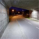 Sweden, Skane, Lund, Ideon Science Park, Illuminated road under bridge