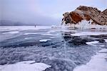 Borga-Dagan Island and frozen ice, Baikal Lake, Olkhon Island, Siberia, Russia