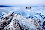 Distant view of Borga-Dagan Island, Baikal Lake, Olkhon Island, Siberia, Russia