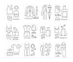 Set of clothes complect in flat style drawing with grey lines on white background