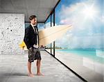 Businessman with suit and swimsuit at office