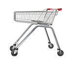 Empty used shopping trolley isolated on white background