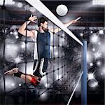 Volleyball man player hits the ball jumping