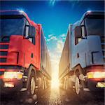 3D rendering transporter trucks on a highway