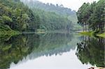Nature landscape at morning of lakes and pine forests in Pang Ung national park of Mae Hong Son province, Thailand