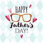 Drawn in cartoon style postcard with beard, glasses, hat and a heart. Happy fathers day