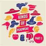 Kinds of headwear. Part 1. Flat icons