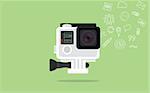 gopro camera isolated with green background and icon data collection vector illustration