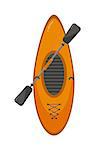 Top view of crossover kayaking boat whitewater and river running kayaking boat isolated. Vector kayaking boat river landscape, orange boat, rowing river. Transportation health sport.