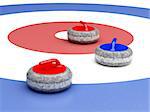 Curling stones near the target area