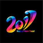 New Year 2017 celebration background. Happy New Year colorful rainbow digital type on black background. Greeting card template. Vector illustration.