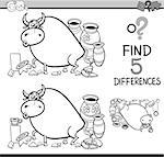 Black and White Cartoon Illustration of Finding Differences Educational Activity Task for Preschool Children with Bull in a China Shop Saying for Coloring Book