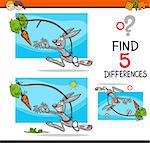 Cartoon Illustration of Finding Differences Educational Activity Task for Preschool Children with Dangling a Carrot Saying