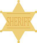 Yellow sheriff badge star icon isolated on white