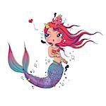 Vector Illustration of a Lovely Mermaid on White Background Hand Drawn, Doodle Cartoon Character