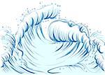 Blue wave with foam cap. High sea wave. Illustration in vector format