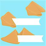 Vector realistic cracked and whole fortune cookie with place on paper for text with prediction or wishes